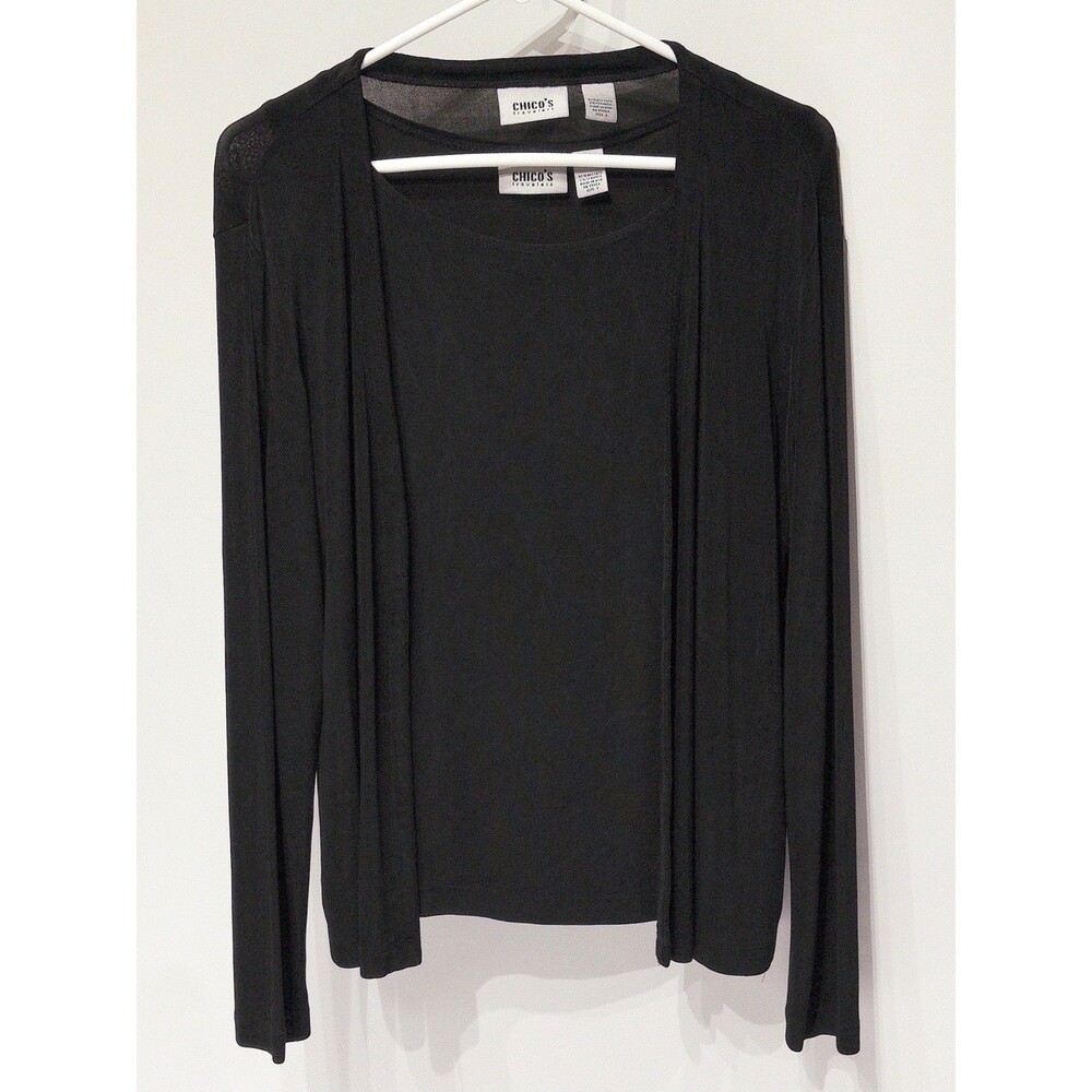 Chico's Travelers Black Long Sleeve & Undershirt Tank Set Women Size 8 (Chico 1)